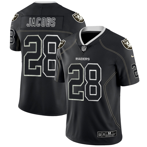 Men's Oakland Raiders #28 Josh Jacobs Black NFL Lights Out Color Rush Limited Stitched Jersey
